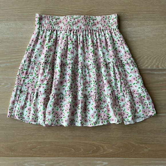 Alice + Olivia Vinita Drawstring Ruffle Panel Skirt Monterey Ditsy Soft White 2 - Picture 6 of 9